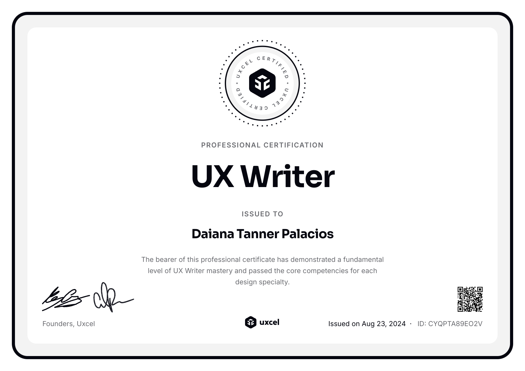 Daiana Tanner Palacios's certificate